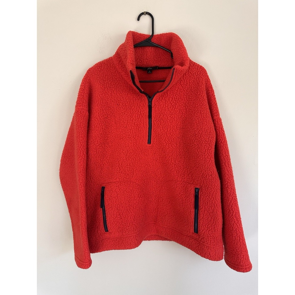 J.CREW Red Polartec Fleece Quarter Half Zip Sherpa Pullover Jacket MEDIUM